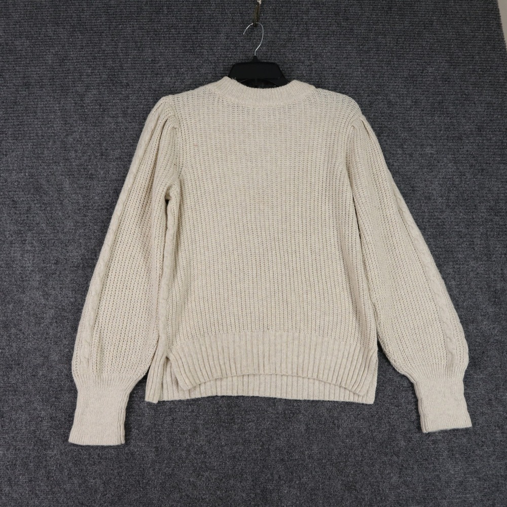 Crown & Ivy Cable Knit Sweater Womens PM Puff Sleeve Oatmeal Heather Casual - Picture 5 of 9